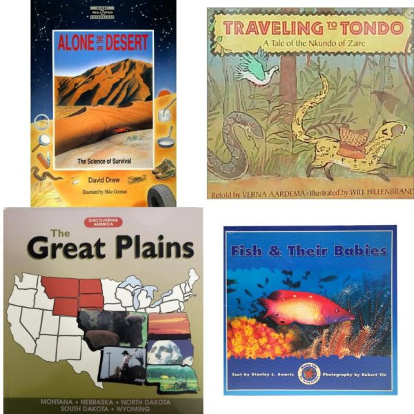 Children's Fun & Educational 4 Pack Paperback Book Bundle (Ages 6-12): Alone in the Desert: The Science of Survival Realizations, Traveling to Tondo: A Tale of the Nkundo of Zaire Dragonfly, The Great Plains: Montana, Nebraska, North Dakota, South Dakota, Wyoming Discovering America, FISH AND THEIR BABIES Dominie Marine Life Young Readers