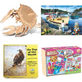 Assorted Puzzles 4 Pack Bundle: 3D Puzzles - Crab, MasterPieces Childhood Dreams Jigsaw Puzzle, Lucky Day, Featuring Art by Dan Hatala, 1000 Pieces, Pollyanna Pickering On Top Of The World Eagle Map 1000Pc Jigsaw Puzzle, Shopkins Kids 5-Pack Puzzle Set In Wood Storage Box