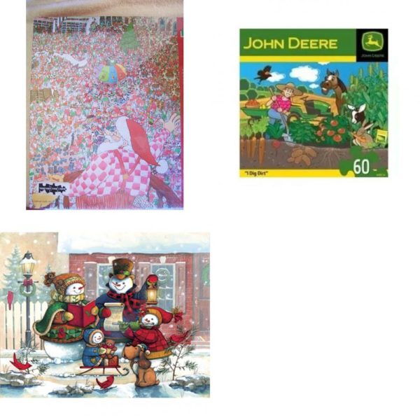 Assorted Puzzles 4 Pack Bundle: Santa Christmas Puzzle Springbok 500 Pieces Family Puzzle Everythings Up To Date At The North Pole!, John Deere Childrens Puzzle 60 Piece - I Dig Dirt, Song for the Season - 1000 Piece Springbok Snowman Choir Family Jigsaw Puzzle Discontinued, Family Dwelling Puzzle by Great American Puzzle Factory