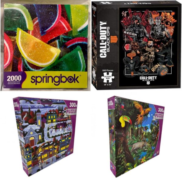 Assorted Puzzles 4 Pack Bundle: Springbok Puzzle "SWEET SLICES" 2000 Pieces Picture by Carole Gordon Call Of Duty Black Ops 4 Specialists Jigsaw Puzzle 550 Pieces 18" x 24" TCG Sure-Lox "Best of Snow" 300 Piece Jigsaw Puzzle by Heronim TCG Sure-Lox "Amazon Sunrise" 300 Piece Jigsaw Puzzle by Gerald Newton