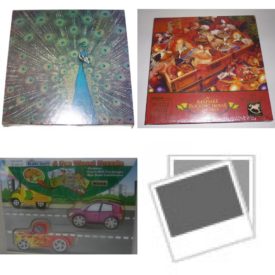 Assorted Puzzles 4 Pack Bundle: Eaton 500 Piece Jigsaw Puzzle The Treasure Collection Cock Of The Walk Peacock Puzzle, Springbok A Keepsake Rocking Horse Christmas 500 Piece Jigsaw Puzzle Plus Series, Kids Stuff 4 Piece Chunky Wooden Puzzle - Vehicles, Mouth & Foot Painting Artist Childrens Jigsaw Puzzle 100 Piece
