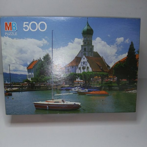 Assorted Puzzles 4 Pack Bundle: Lorena Pugh Long Shots Ruff House 700 Piece Puzzle, Vista Puzzles A Day At the Park 100 Piece Jigsaw Puzzle, Vintage 1990 Milton Bradley Croxley Puzzle 500 Piece Wasserburg, Bodensee, Germany, 500 Piece Hallmark Keepsake Ornament Collection Puzzle by Springbok