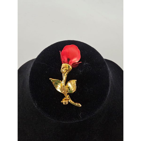 Vintage Gold Tone Red Rose Pin Brooch The Museum Company