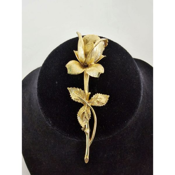 Vintage Pastelli Rose Brooch Pin Gold Tone