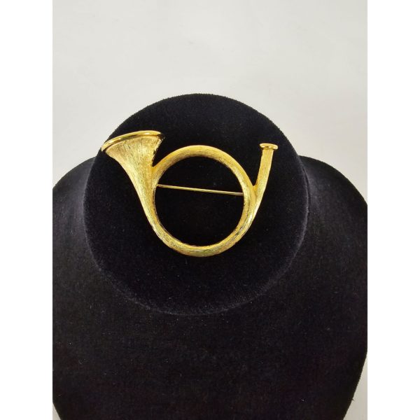 Vintage 1970's Napier Gold Tone French Horn Musical Instrument Pin Brooch