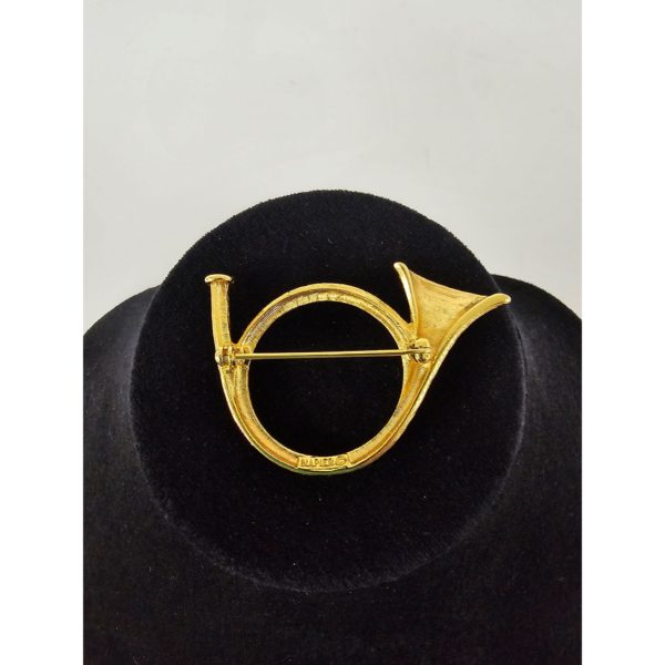 Vintage 1970's Napier Gold Tone French Horn Musical Instrument Pin Brooch