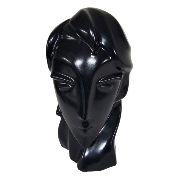 Harris Potteries Chicago Art Deco Cubist 12" Woman's Ceramic Bust Head Black