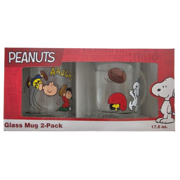 2022 Icup Peanuts Clear Glass Coffee Mug 2-Pack 17.5 oz. Football Charlie Brown Lucy
