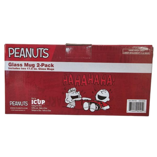 2022 Icup Peanuts Clear Glass Coffee Mug 2-Pack 17.5 oz. Football Charlie Brown Lucy