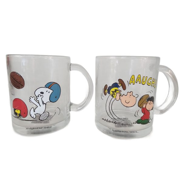 2022 Icup Peanuts Clear Glass Coffee Mug 2-Pack 17.5 oz. Football Charlie Brown Lucy