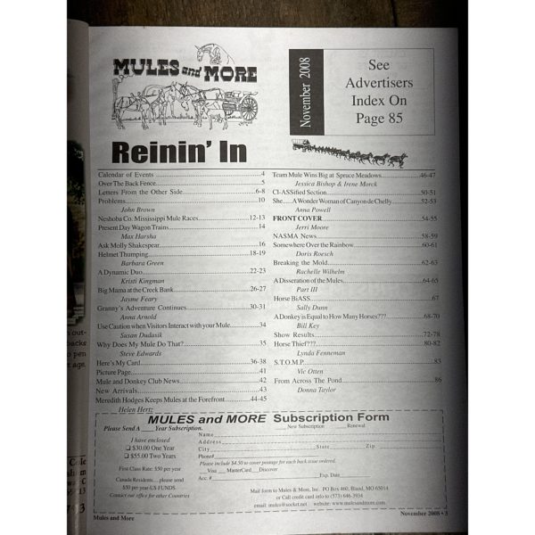 Mules and More - Nov. 2008 Vol. 19 Issue 1 (Back Issue Magazine)