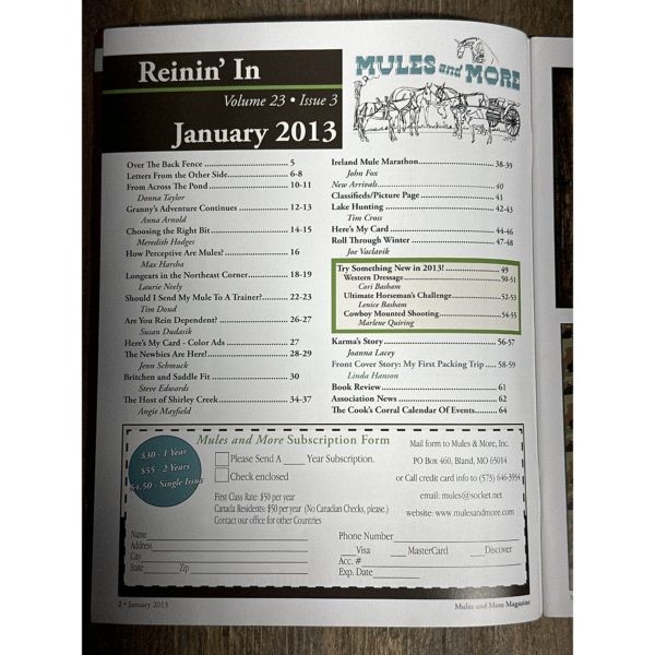 Mules and More - Jan. 2013 Vol. 23 Issue 3 (Back Issue Magazine)