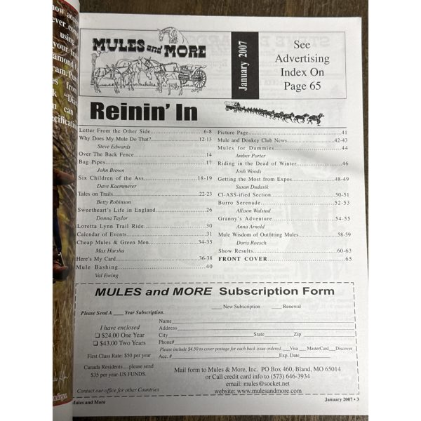 Mules and More - Jan. 2007 Vol. 17 Issue 3 (Back Issue Magazine)