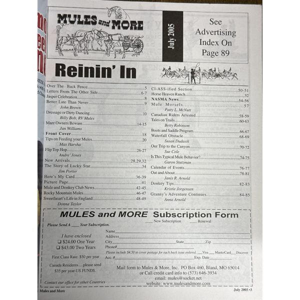 Mules and More - Jul 2005 Vol. 15 Issue 9 (Back Issue Magazine)