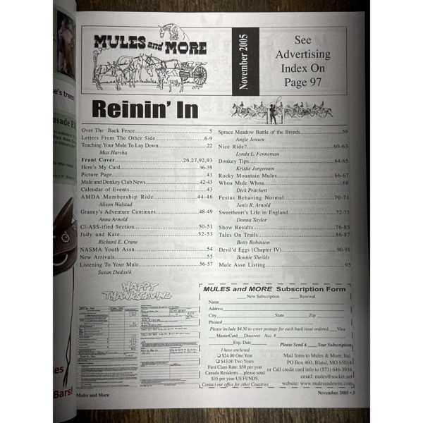 Mules and More - Nov. 2005 Vol. 16 Issue 1 (Back Issue Magazine)