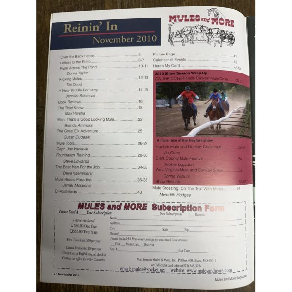 Mules and More - Nov. 2010 Vol. 21 Issue 1 (Back Issue Magazine)