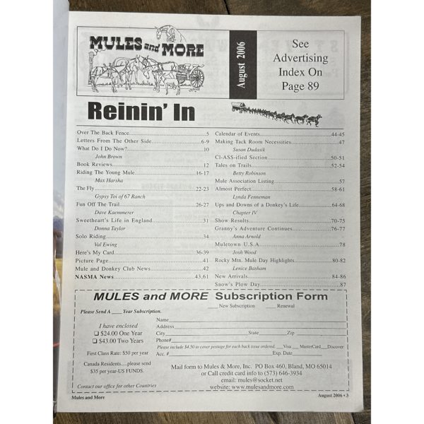 Mules and More - Aug. 2006 Vol. 16 Issue 10 (Back Issue Magazine)