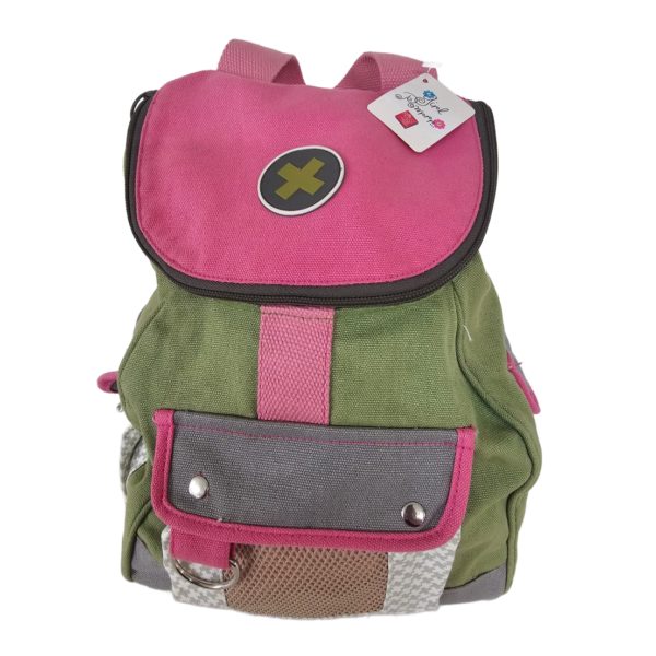 RARE Vintage Russ Berrie Girl Power Cotton Backpack 13 x 8 x 5.5 Army Green/Pink/Gray