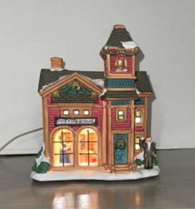 Vintage 90's Trim A Home Christmas Village PICKFORD SCHOOL Porcelain Glass Window