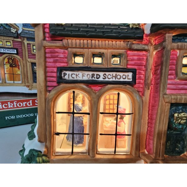 Vintage 90's Trim A Home Christmas Village PICKFORD SCHOOL Porcelain Glass Window