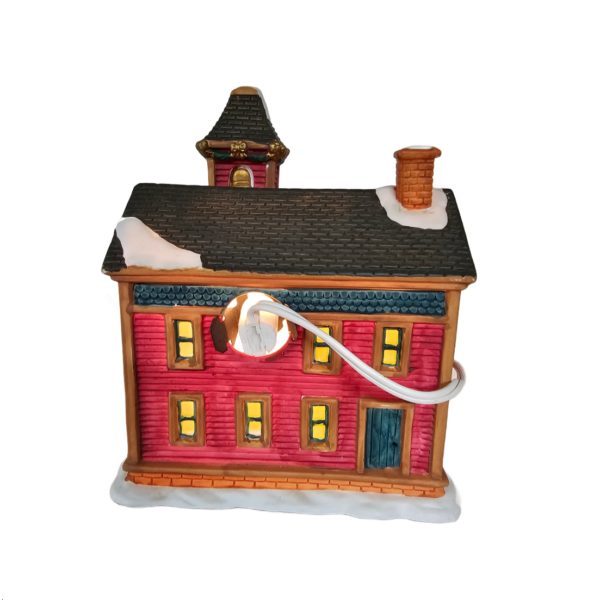 Vintage 90's Trim A Home Christmas Village PICKFORD SCHOOL Porcelain Glass Window