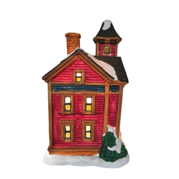 Vintage 90's Trim A Home Christmas Village PICKFORD SCHOOL Porcelain Glass Window