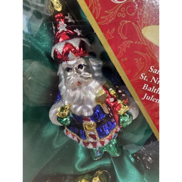 The Brass Key Christmas Treasures Santa Around The World Hand Blown Glass Santa Ornaments Collector Tin