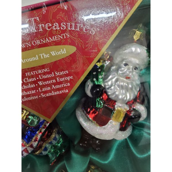 The Brass Key Christmas Treasures Santa Around The World Hand Blown Glass Santa Ornaments Collector Tin