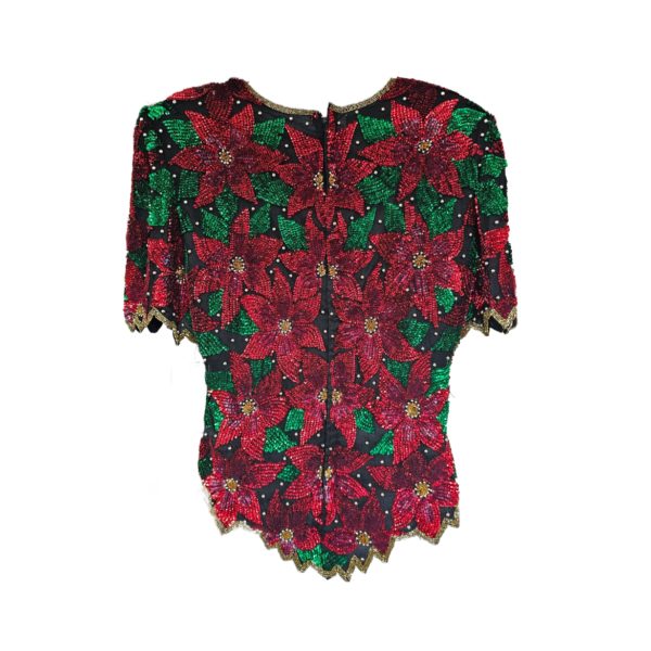 Women’s Vintage 90's Holiday Laurance Kazar Beaded Sequin Poinsettia Top Size XL