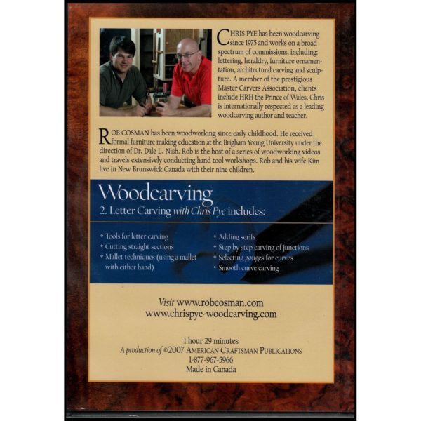 Rob Cosman's Master Craftsman Series - Woodcarving 2. Letter Carving with Chris pye (DVD)