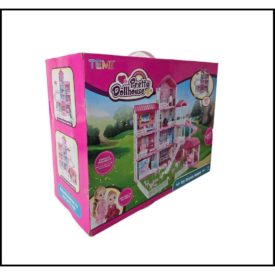 TEMI Dollhouse with 2 Doll Toy Figures, 4-Story 10 Rooms Dollhouse with Accessories and Furniture, Dollhouse Kit Gift for Kids Ages 6+