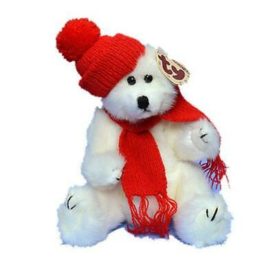 Ty Attic Treasures Beanie Baby - Peppermint White Bear Red Knit Hat Scarf