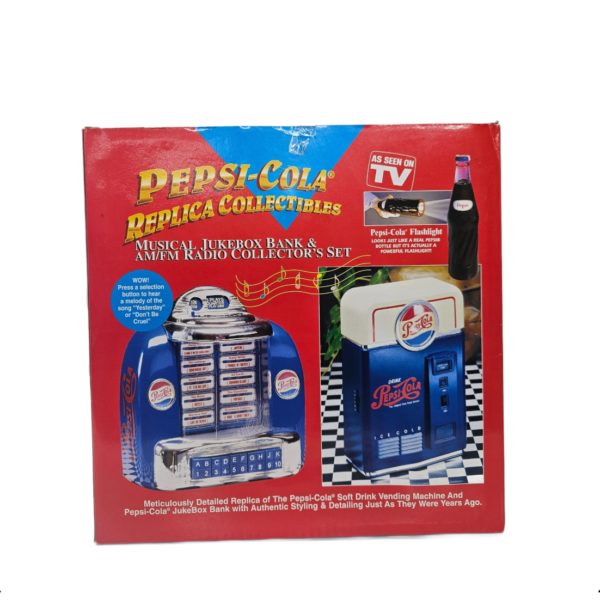 Vintage 1998 Pepsi Cola Replica Collectables Musical Jukebox Bank, AM/FM Radio, Flashlight