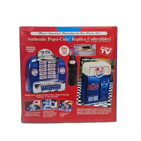 Vintage 1998 Pepsi Cola Replica Collectables Musical Jukebox Bank, AM/FM Radio, Flashlight