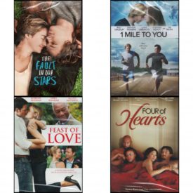 DVD Assorted Romance Movies DVD 4 Pack Fun Gift Bundle: The Fault In Our Stars  1 Mile to You  Feast of Love  Four of Hearts