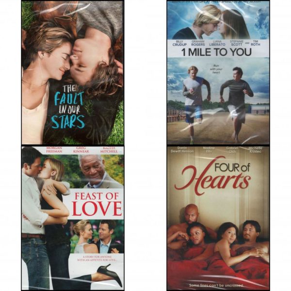 DVD Assorted Romance Movies DVD 4 Pack Fun Gift Bundle: The Fault In Our Stars  1 Mile to You  Feast of Love  Four of Hearts