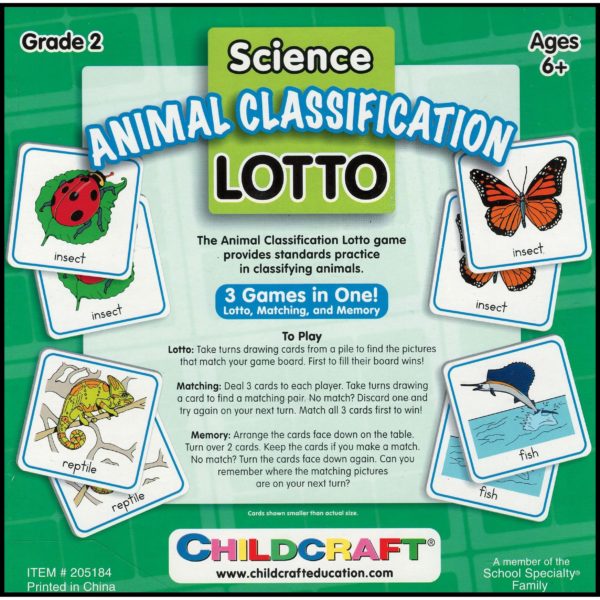 Grade 2 Science Lotto - Animal Classification  - 3 Games In One: Lotto, Matching, and Memory