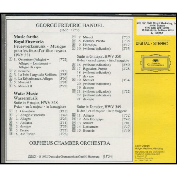 Handel: Wassermusik - Feuerwerksmusik (Music CD)