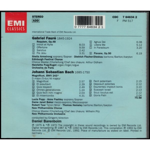 Faure: Requiem • Pavane • Bach: Magnificat (Music CD)