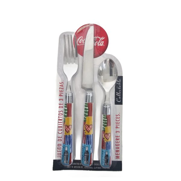 Vintage 1999 Gibson Coca Cola Collectible 3 Piece Flatware Set Heart Quilt Handles Item #11139.03