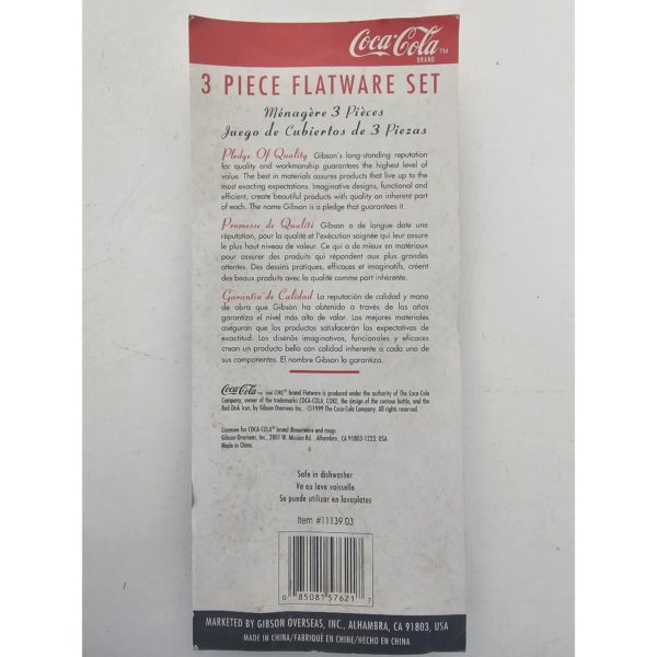 Vintage 1999 Gibson Coca Cola Collectible 3 Piece Flatware Set Heart Quilt Handles Item #11139.03