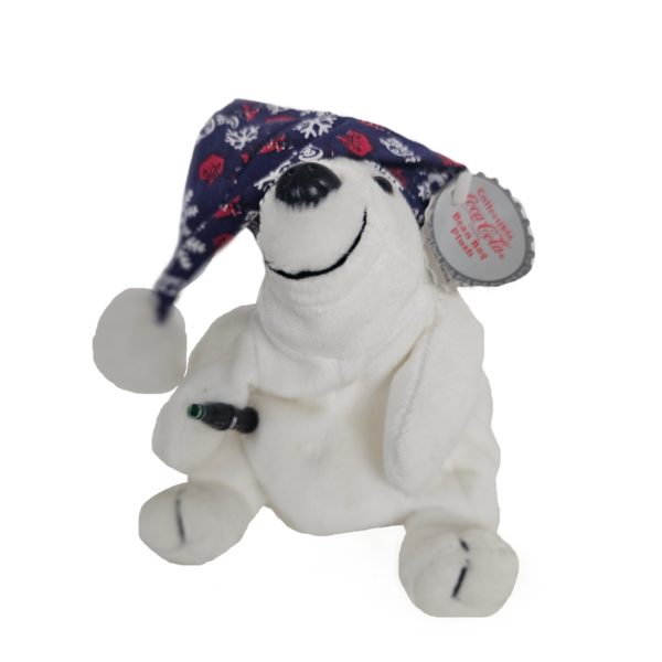 1998 Collectible Coca-Cola Brand Bean Bag Plush - Polar Bear In Blue Night Cap