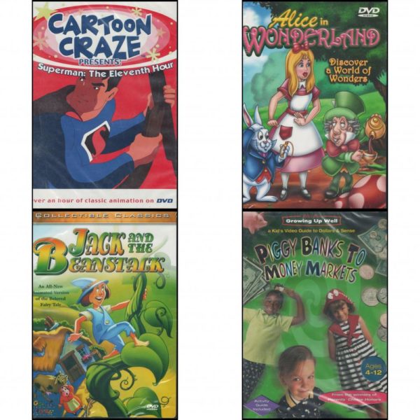 DVD Children's Movies 4 Pack Fun Gift Bundle: Superman: The Eleventh Hour Cartoons  Alice in Wonderland   Jack and the Beanstalk   Growing Up Well - Piggy Banks to Money Markets: A Kid's Video Guide to Dollars and Sense