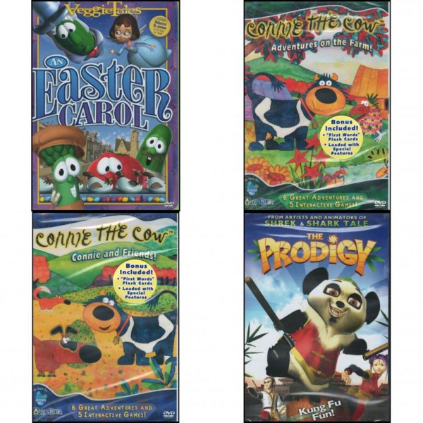 DVD Children's Movies 4 Pack Fun Gift Bundle: VeggieTales An Easter Carol  Connie the Cow: Adventures on the Farm!  Connie The Cow: Connie And Friends!  The Prodigy