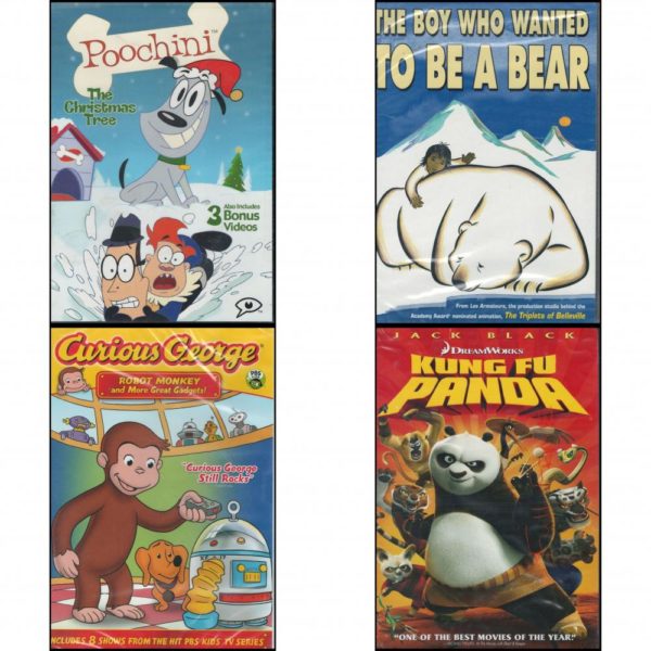 DVD Children's Movies 4 Pack Fun Gift Bundle: Poochini - The Christmas Tree   The Boy Who Wanted to Be a Bear   Curious George: Robot Monkey and More Great Gadgets!  Kung Fu Panda Full Screen Edition