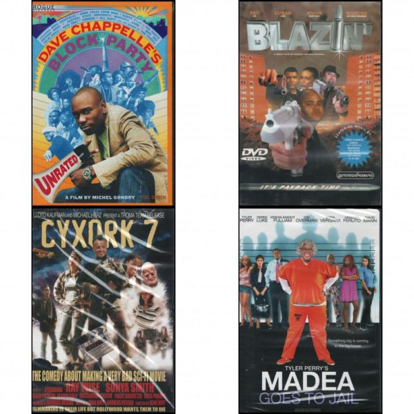 DVD Comedy Movies 4 Pack Fun Gift Bundle: Dave Chappelle's Block Party  Blazin  Cyxork 7  Madea Goes To Jail