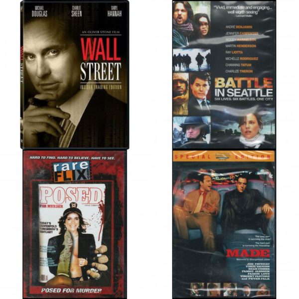 DVD Assorted Movies 4 Pack Fun Gift Bundle: Wall Street Insider Trading Edition  Battle in Seattle  Posed for Murder  Made