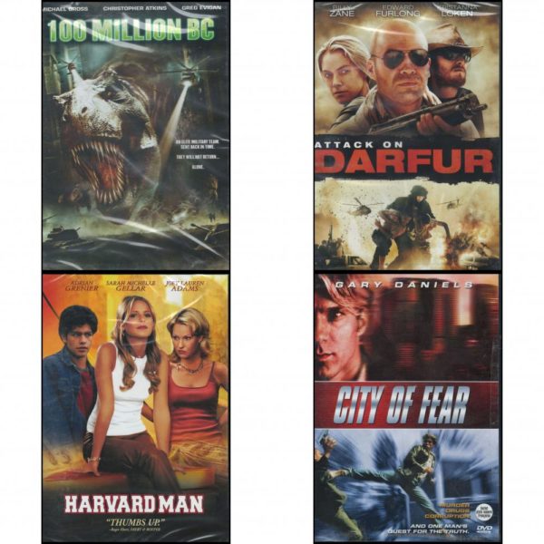 DVD Assorted Movies 4 Pack Fun Gift Bundle: 100 Million BC  Attack on Darfur  Harvard Man  City of Fear