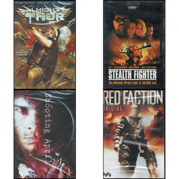 DVD Assorted Movies 4 Pack Fun Gift Bundle: Almighty Thor  Stealth Fighter  Shooting April  Red Faction: Origins