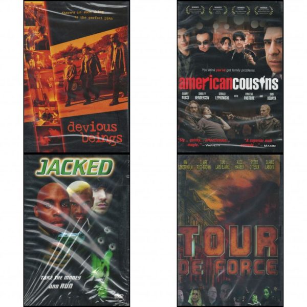 DVD Assorted Movies 4 Pack Fun Gift Bundle: Devious Beings  American Cousins  Jacked  Tour de Force